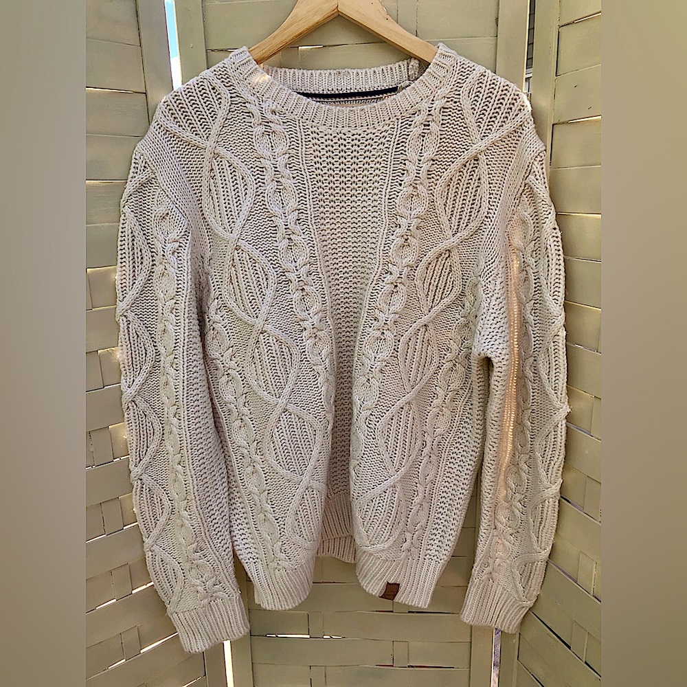 Original Weatherproof Vintage Ivory Cable Knit Mens Sweater Size Large